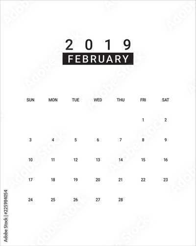 February 2019 desk calendar vector illustration