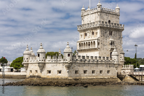 Torre de Belem  Belem Tower  sits on the river Tagus in Lisbon and is a fortified tower