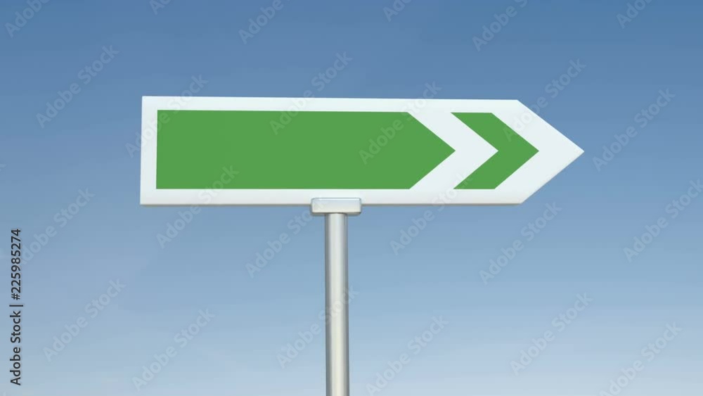Green direction sign shows up. Animation of green road sign showing up on screen. Green direction sign shows up. Animation of green road sign showing up on screen.
