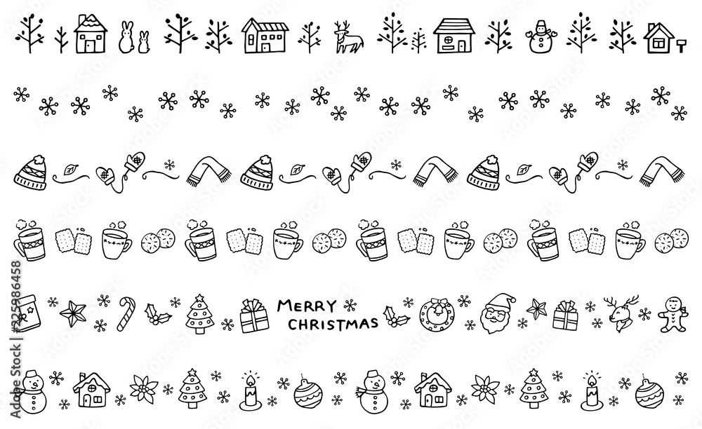 冬の飾り線 手描き 白黒 Stock イラスト Adobe Stock