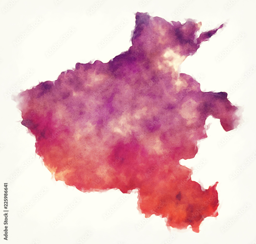 Henan province watercolor map of China in front of a white background Henan province watercolor map of China in front of a white background