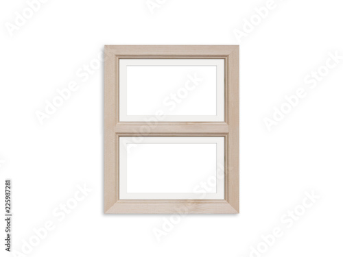 Wooden photo frame mock up, two pictures collage. Home, office, gallery or studio interior design decor