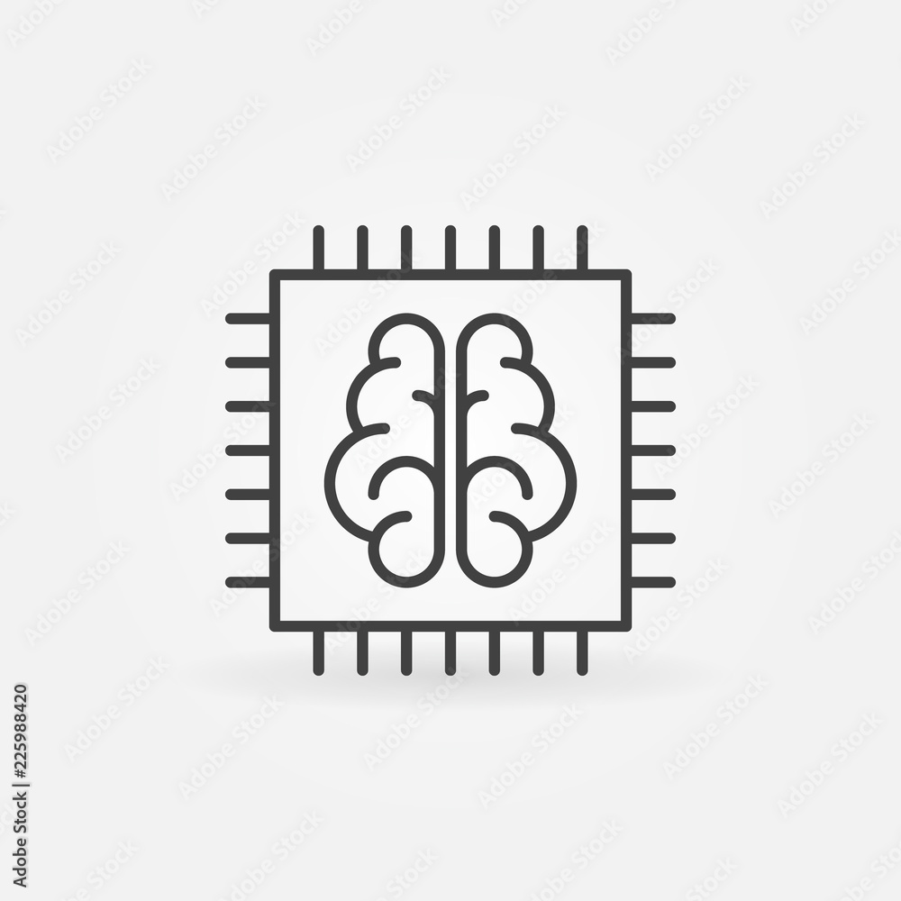 Chip with brain vector icon in thin line style Chip with brain vector icon in thin line style