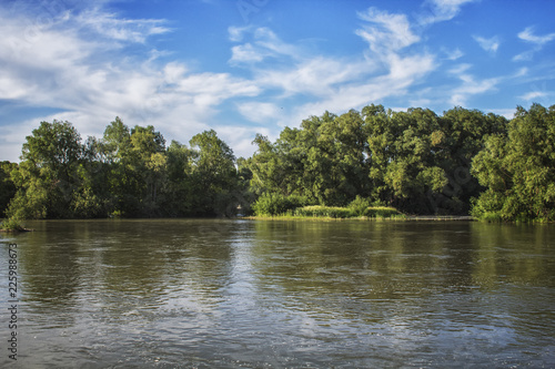 River  sky and trees. Beautiful landscape. 