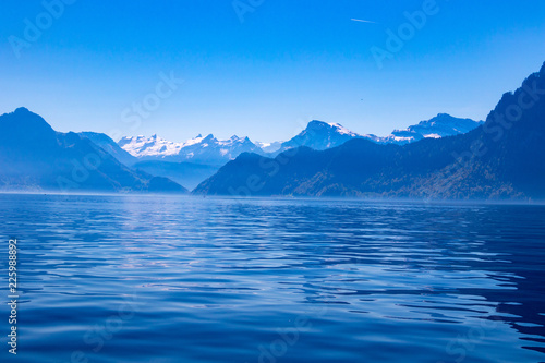 view of the beatiful lake lucerne switzerland europe calm peaceful summer sunny day © littleblend