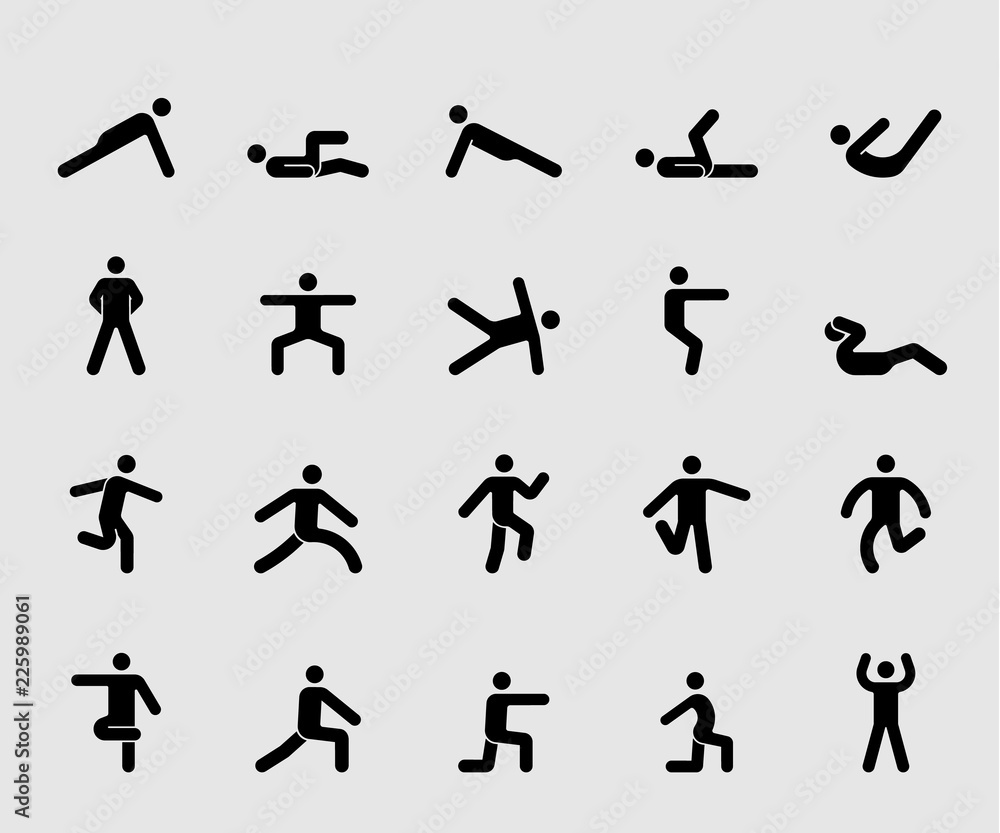 Silhouette icons set for Exercise for Health 1 Silhouette icons set for Exercise for Health 1