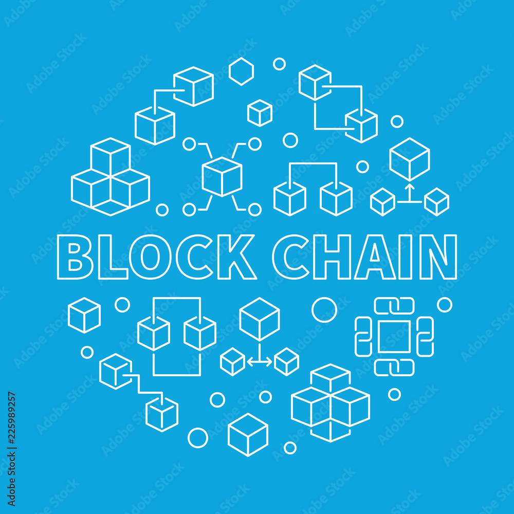 Block Chain vector blue round concept outline illustration Block Chain vector blue round concept outline illustration