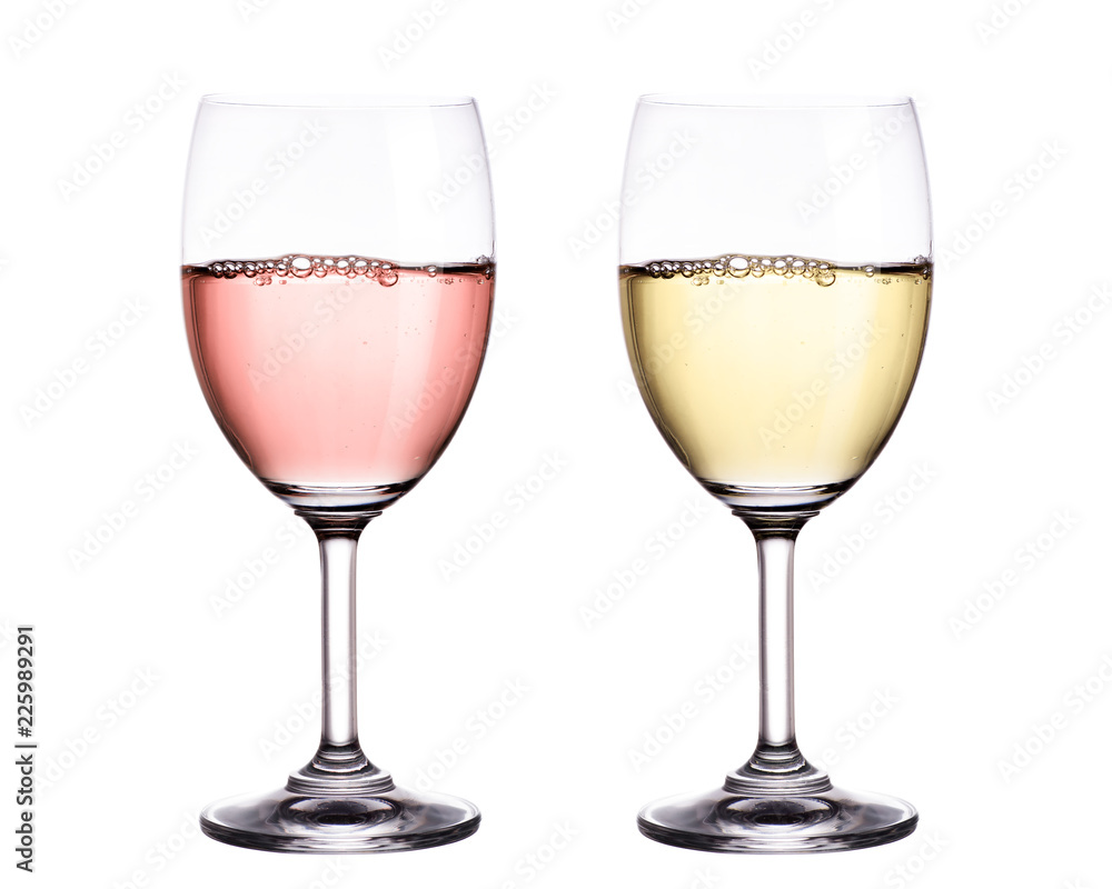 White and red wine in glass isolated on white background. White and red wine in glass isolated on white background.