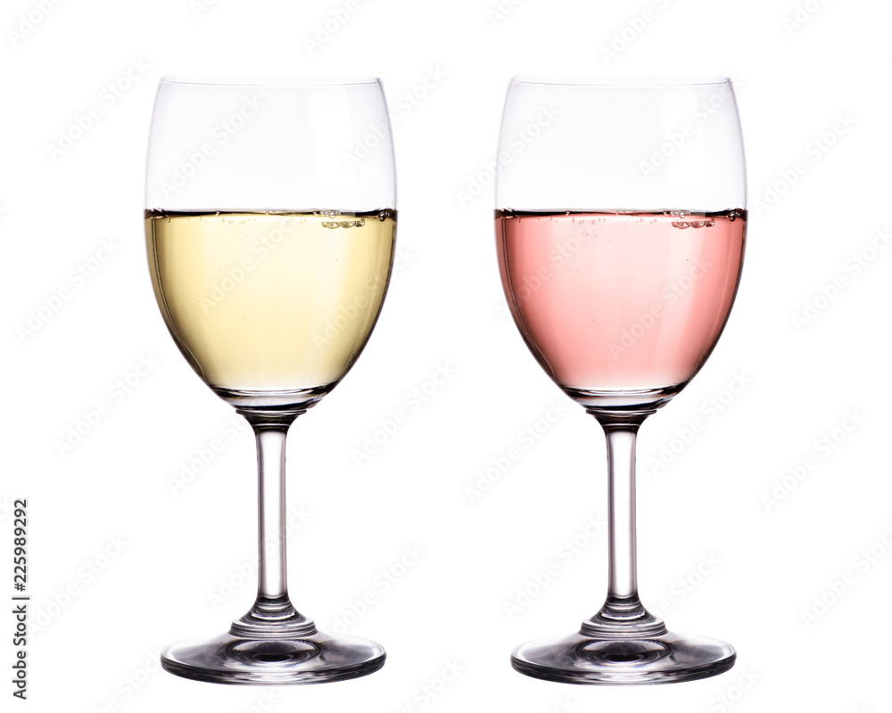 White and red wine in glass isolated on white background. White and red wine in glass isolated on white background.