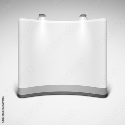 Blank wide trade exhibition stand on a white background. Mock Up Template For Your Design. Vector illustration.