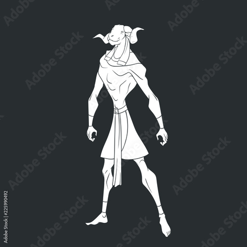 White outline drawing of the Egyptian god Khnum