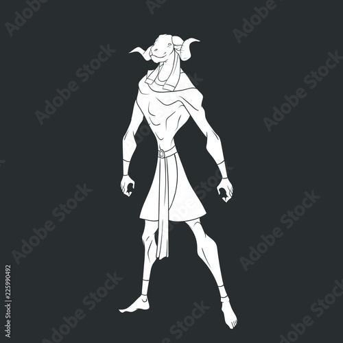 Fototapeta Naklejka Na Ścianę i Meble -  White outline drawing of the Egyptian god Khnum