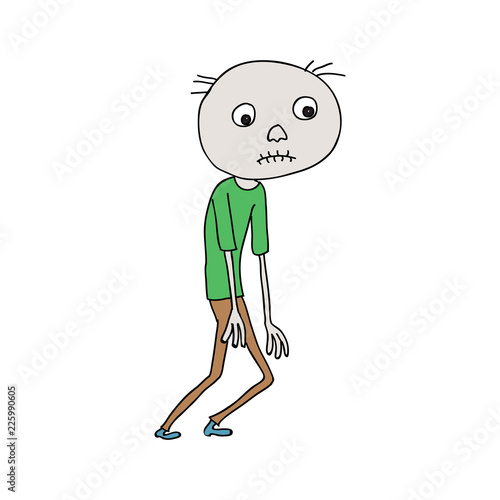 Character walking like zombie. Colored doddle. Anemia.