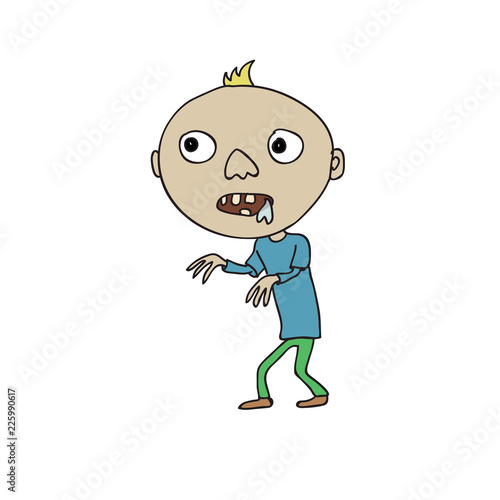 Character walking like zombie. Colored doddle. Rickets.
