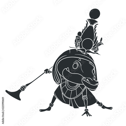 Black illustration on a white background, Egyptian fertility god Sebek