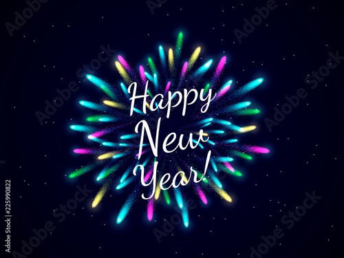 Firework with inscription  Happy New Year. Vector illustration
