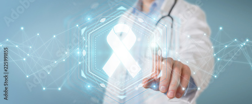 Fotografie, Tablou Doctor using digital ribbon cancer interface 3D rendering