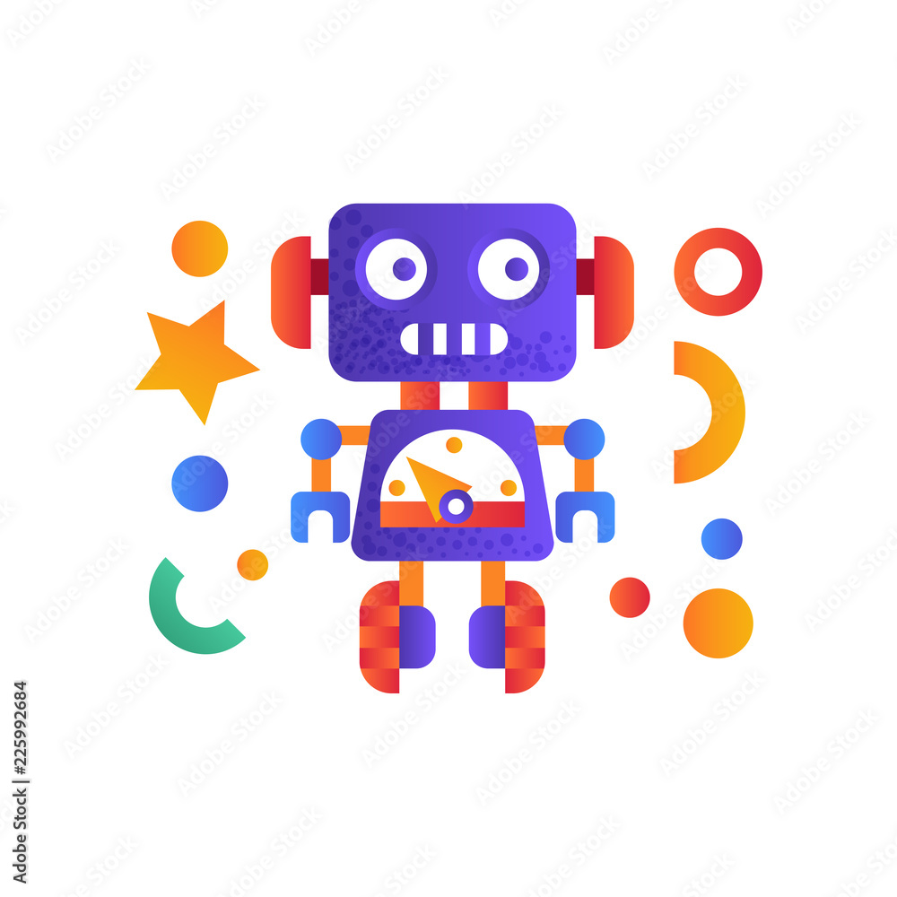 Cute funny robot, android character, artificial robotics machine vector Illustration on a white background Cute funny robot, android character, artificial robotics machine vector Illustration on a white background