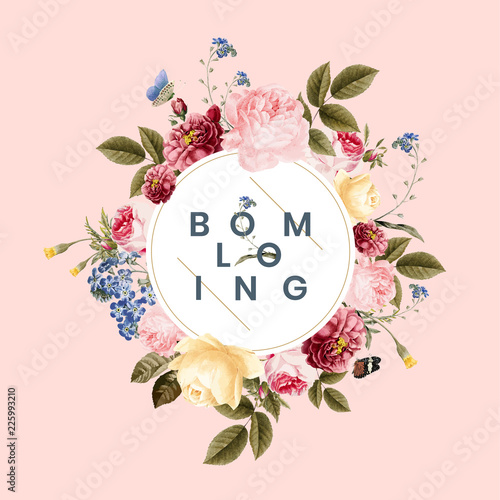 Blooming floral frame card illustration