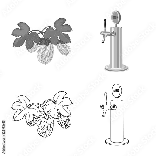 Isolated object of pub and bar sign. Collection of pub and interior stock vector illustration.