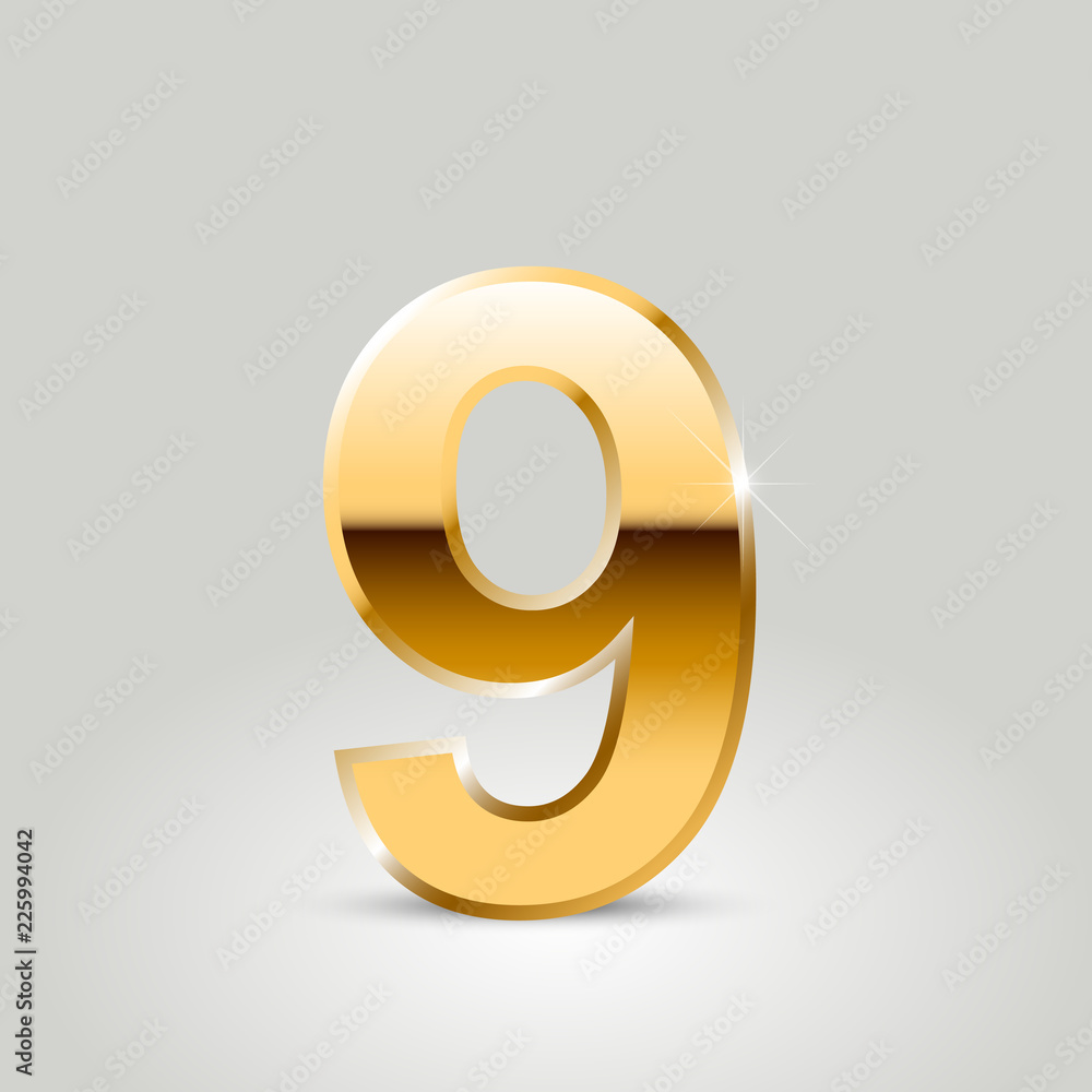 Golden vector number 9 isolated on white background Golden vector number 9 isolated on white background