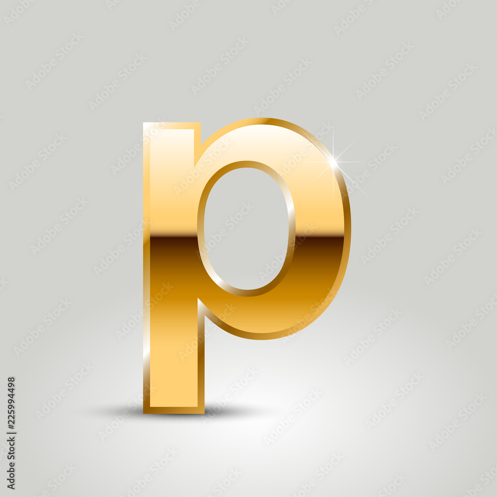 Golden vector letter P lowercase isolated on white background Golden vector letter P lowercase isolated on white background