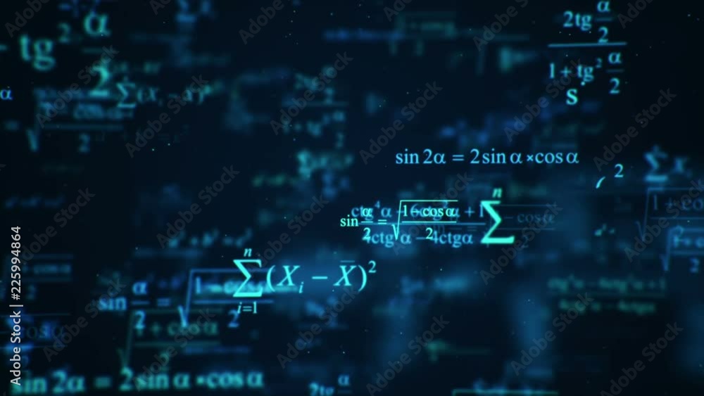 Animation of typing mathematics and physics formulas in abstract digital space. Animation of seamless loop. Animation of typing mathematics and physics formulas in abstract digital space. Animation of seamless loop.