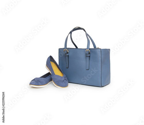 Woman shoes and bag isolated on the white background