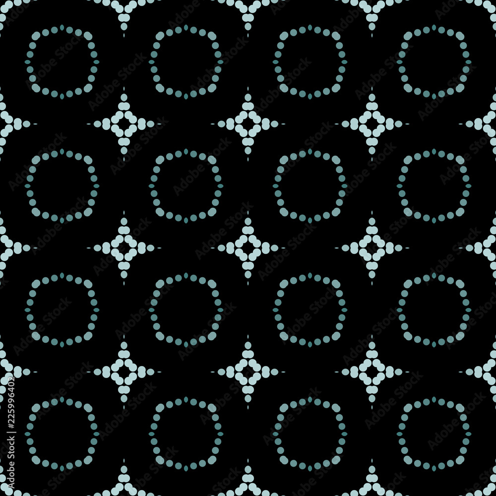 Dotted seamless pattern. Dark background with glowing blue circles, points, polka dot. Geometric pattern in repeat. Dotted seamless pattern. Dark background with glowing blue circles, points, polka dot. Geometric pattern in repeat.