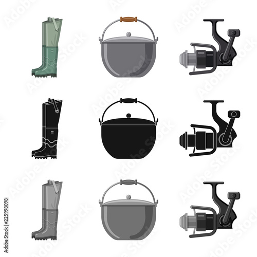 Vector illustration of fish and fishing symbol. Collection of fish and equipment vector icon for stock.