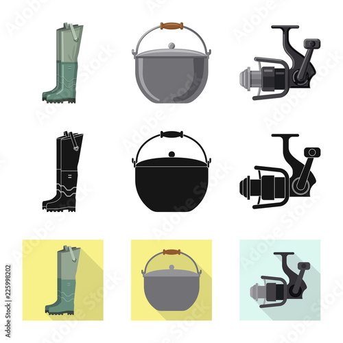 Vector design of fish and fishing symbol. Collection of fish and equipment stock vector illustration.