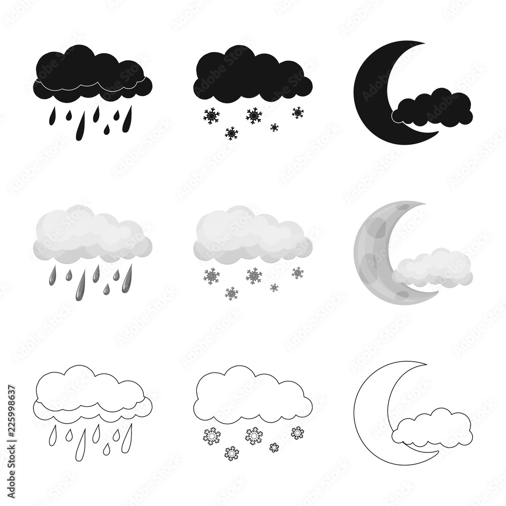 Isolated object of weather and climate sign. Collection of weather and cloud vector icon for stock. Isolated object of weather and climate sign. Collection of weather and cloud vector icon for stock.
