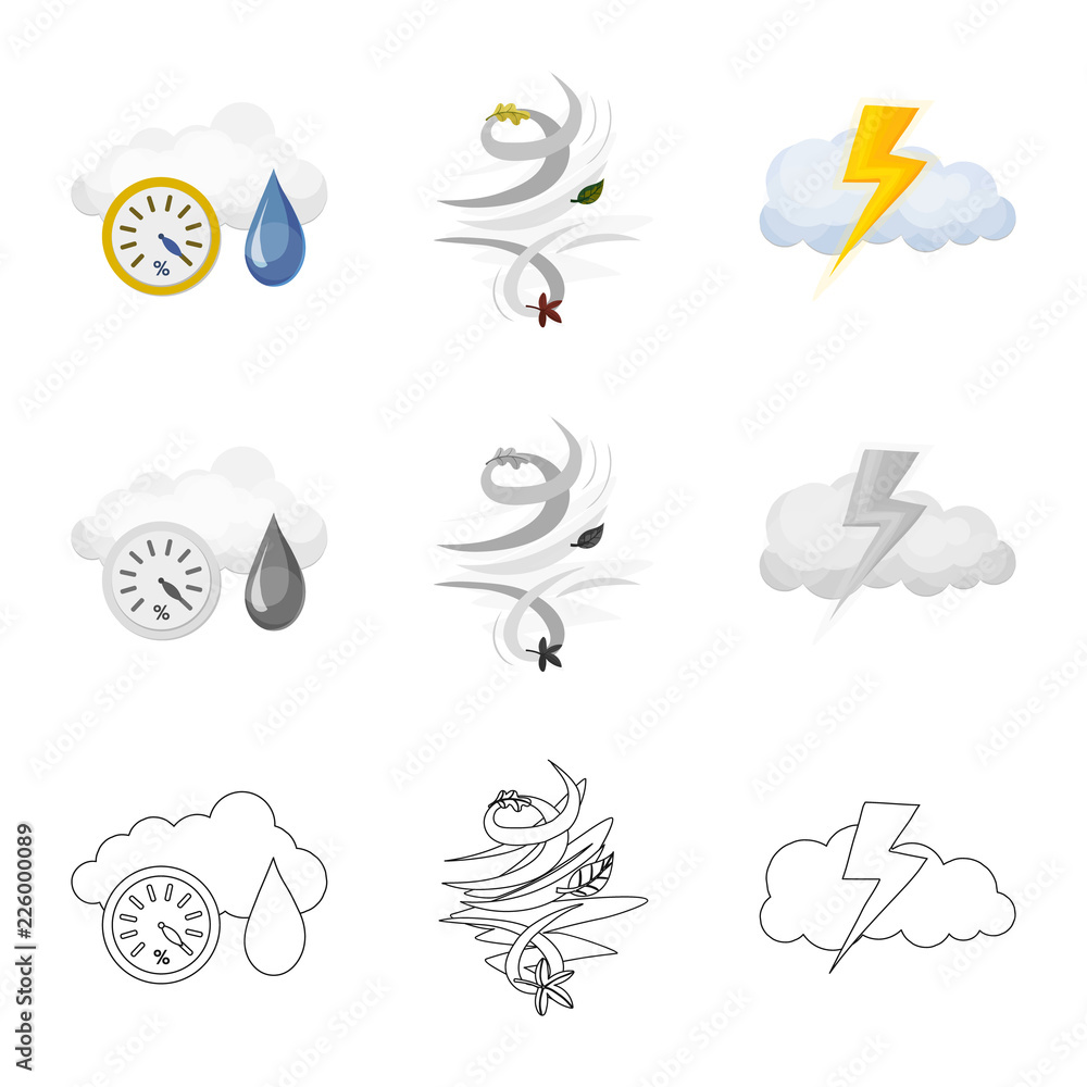 Vector design of weather and climate logo. Set of weather and cloud stock symbol for web.