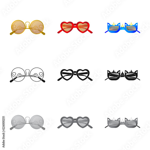 Vector illustration of glasses and sunglasses logo. Set of glasses and accessory stock vector illustration.