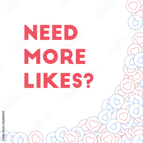 6729232 Social media icons. Need more likes concept. Falling scattered thumbs up hearts. Grand abstract righ