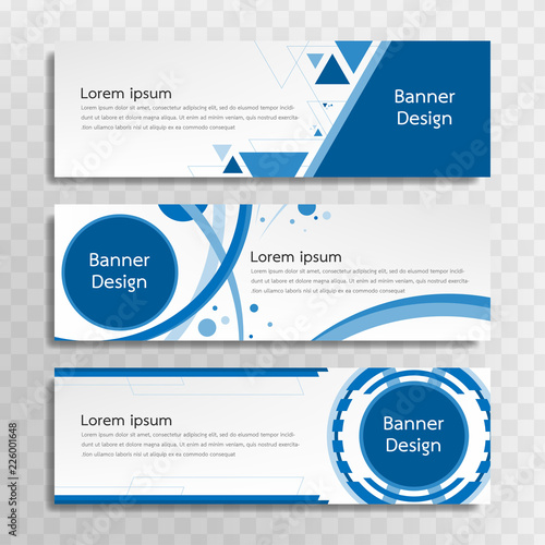 Vector blue banner template design with 3 designs.