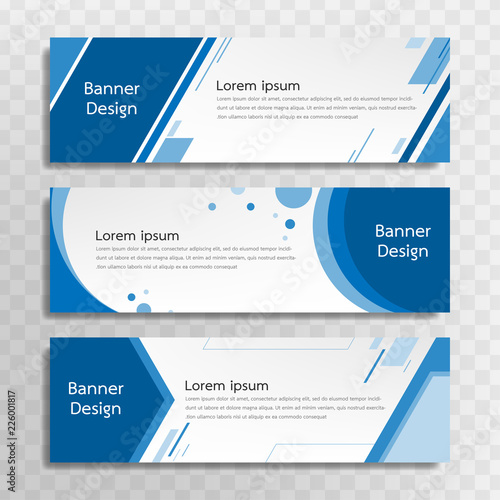 Vector blue banner template design with 3 designs.