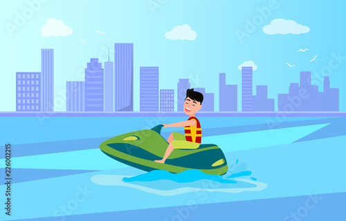 Jet Ski Summer Activity Sea Vector Illustration