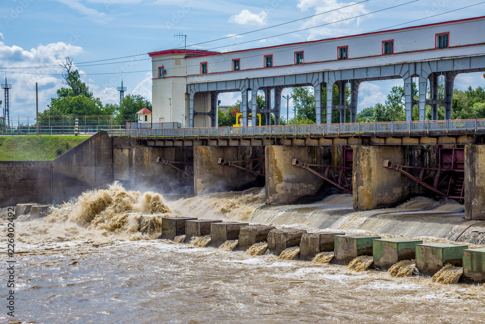 River dam of hydroelectric power station River dam of hydroelectric power station