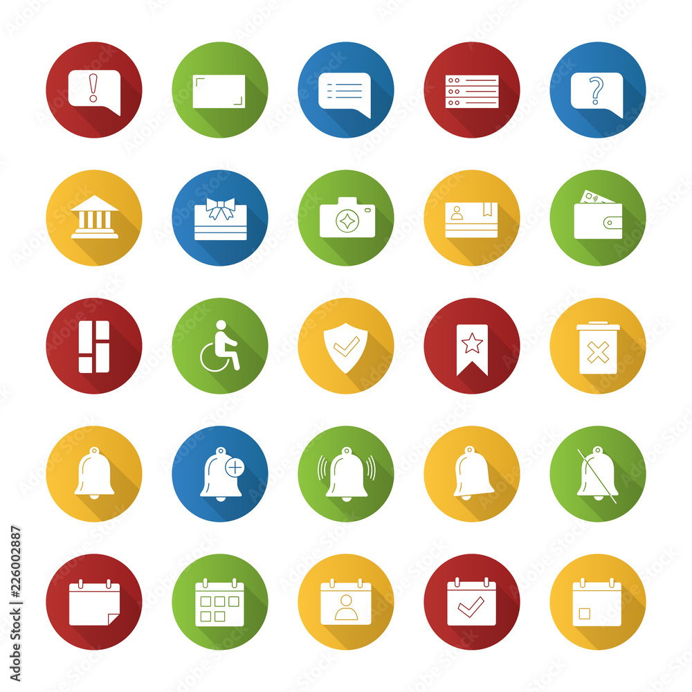 UI/UX flat design long shadow glyph icons set UI/UX flat design long shadow glyph icons set
