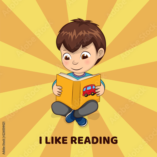 I Like Reading Poster with Boy who Holds Book