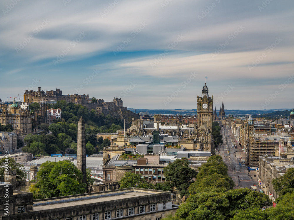 View of the Edinburgh downtown from Calton Hill ultra long exposure
