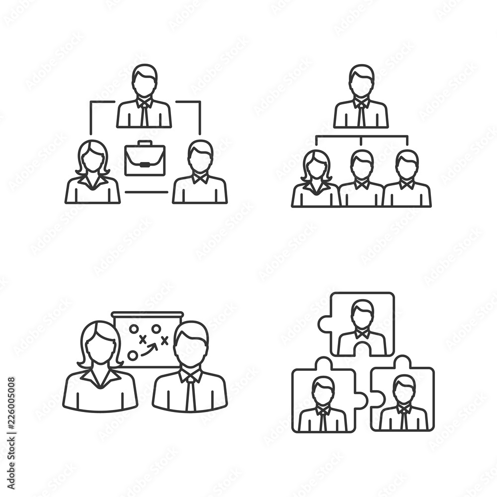 Teamwork linear icons set Teamwork linear icons set