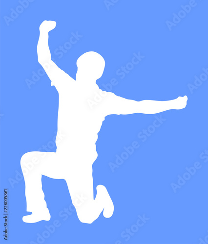 A Greek Evzone dancing vector silhouette isolated on blue background. Traditional wedding dance. Dancing man silhouette vector illustration. Traditional Balkan dance. Sirtaki, Syrtaki, Zorba dance. 