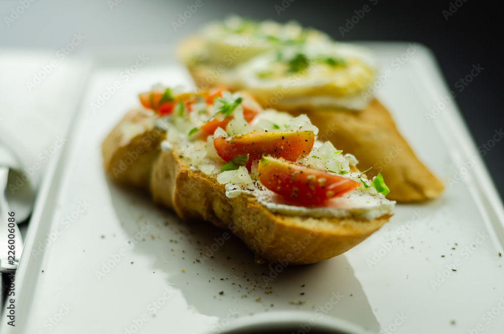traditional spanish tapas for lunch table, mini sandwiches food set,  delicious snack appetizer