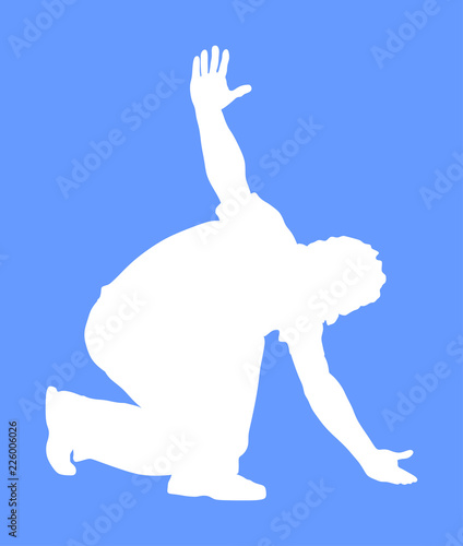A Greek Evzone dancing vector silhouette isolated on blue background. Traditional wedding dance. Dancing man silhouette vector illustration. Traditional Balkan dance. Sirtaki  Syrtaki  Zorba dance. 