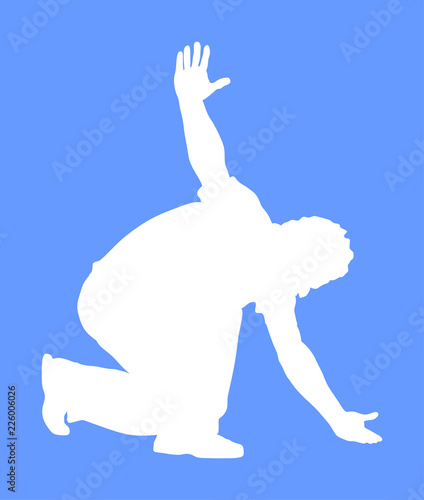 A Greek Evzone dancing vector silhouette isolated on blue background. Traditional wedding dance. Dancing man silhouette vector illustration. Traditional Balkan dance. Sirtaki, Syrtaki, Zorba dance.  photo