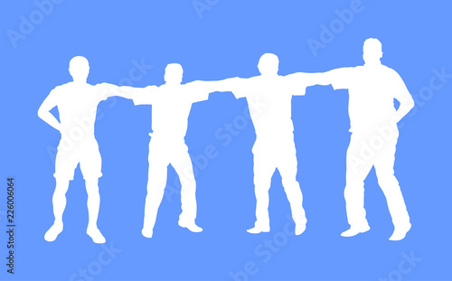 A Greek Evzone dancing vector silhouette isolated on white. Traditional folk dance. Dancer man vector illustration. Traditional Balkan Greece folklore kolo. Sirtaki, syrtaki . Wedding dance ceremony.