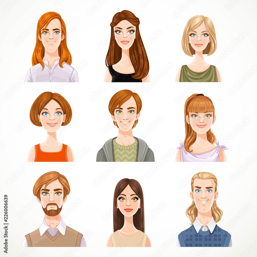 Set of portraits of avatars of cute different women and men isolated on a white background Set of portraits of avatars of cute different women and men isolated on a white background