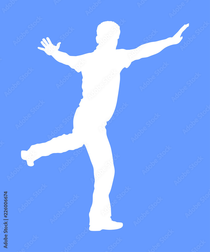 A Greek Evzone dancing vector silhouette isolated on blue background. Traditional wedding dance. Dancing man silhouette vector illustration. Traditional Balkan dance. Sirtaki, Syrtaki, Zorba dance. A Greek Evzone dancing vector silhouette isolated on blue background. Traditional wedding dance. Dancing man silhouette vector illustration. Traditional Balkan dance. Sirtaki, Syrtaki, Zorba dance.